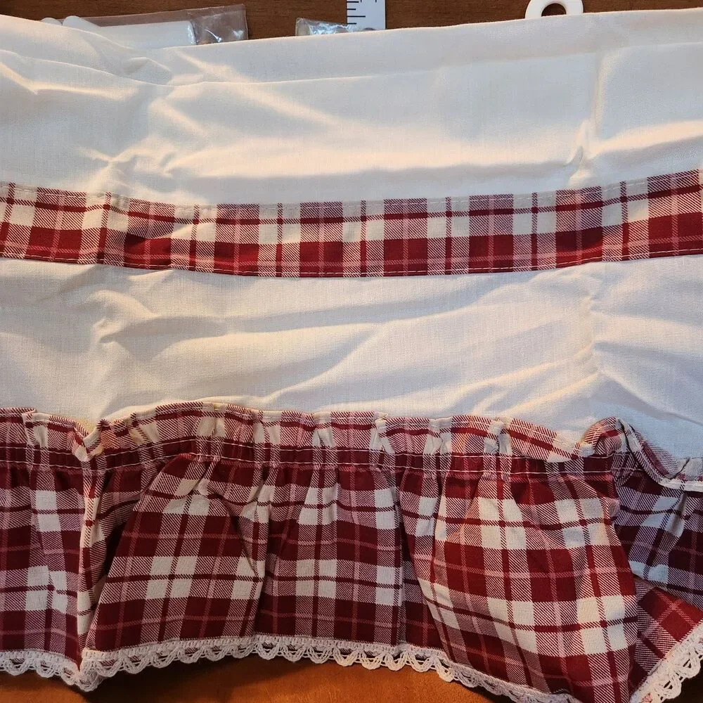 Cottage Core Ruffled Filler Valances 3 White And Red 52in Wide 12in Length